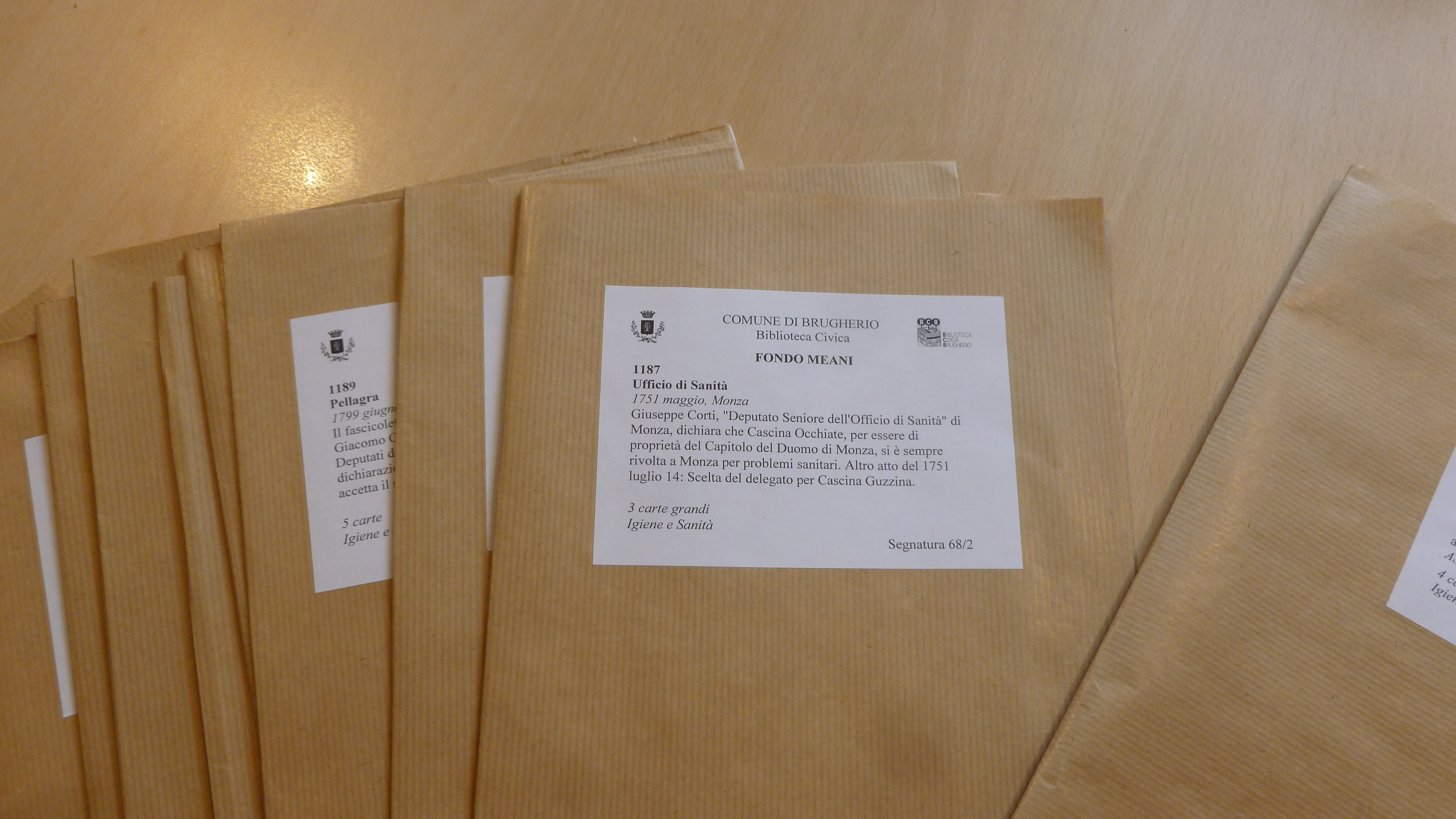 Camicie di copertura dei documenti del Fondo Meani